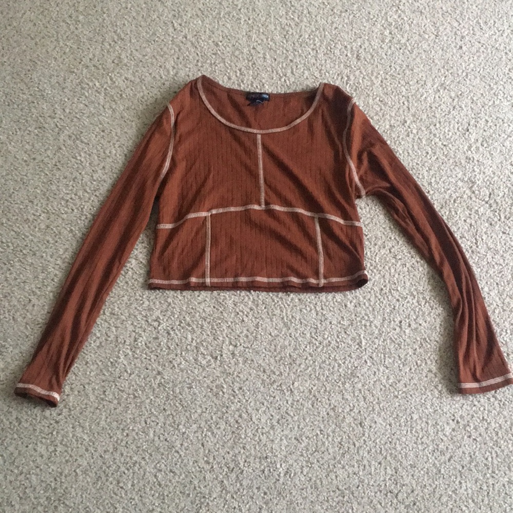 Love Streak Womens Brown and White Long Sleeve Top Size L